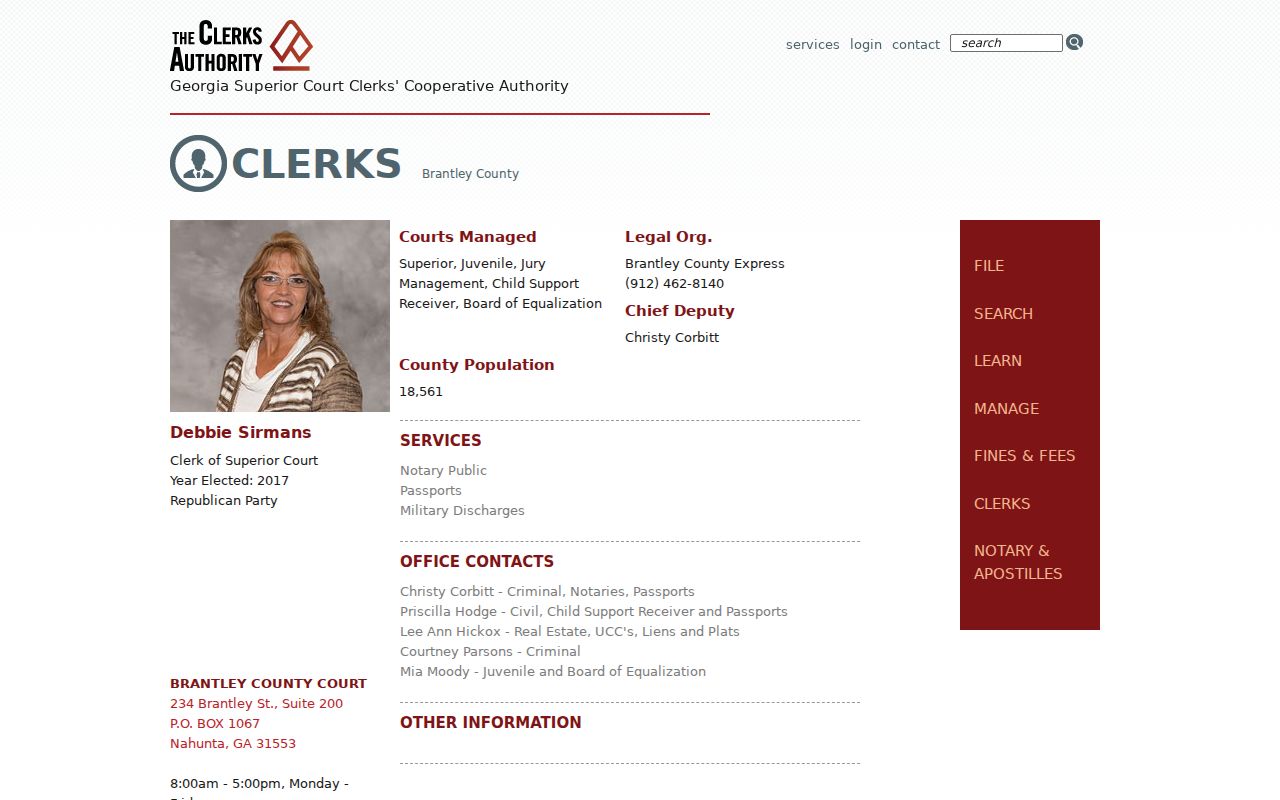 Brantley County Superior Court docket clerk profile