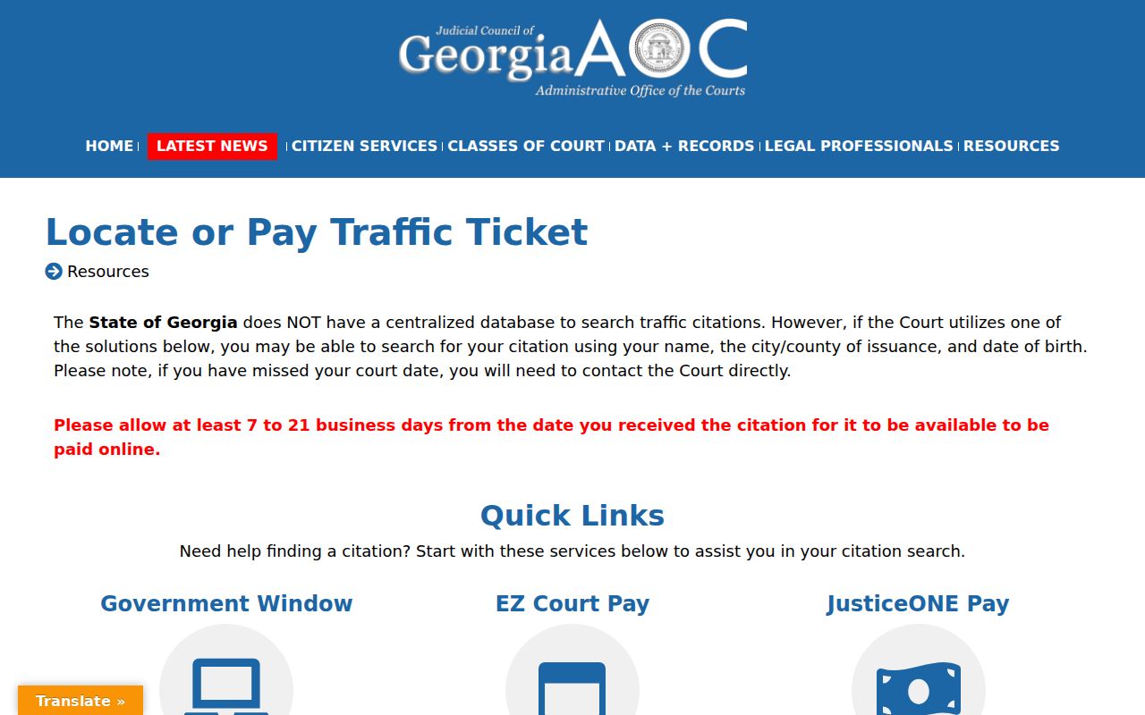 Georgia Courts traffic ticket locator for routing Brantley citations