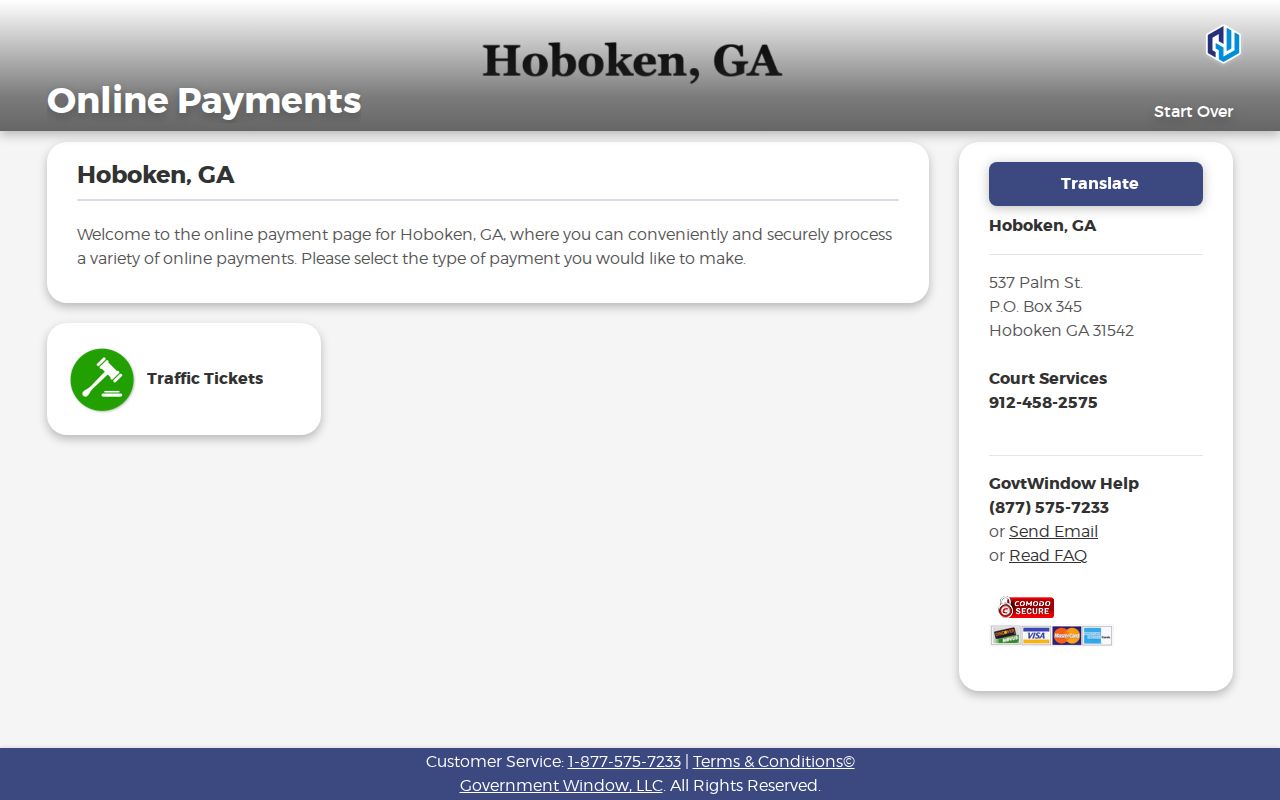 Hoboken Government Window traffic ticket service