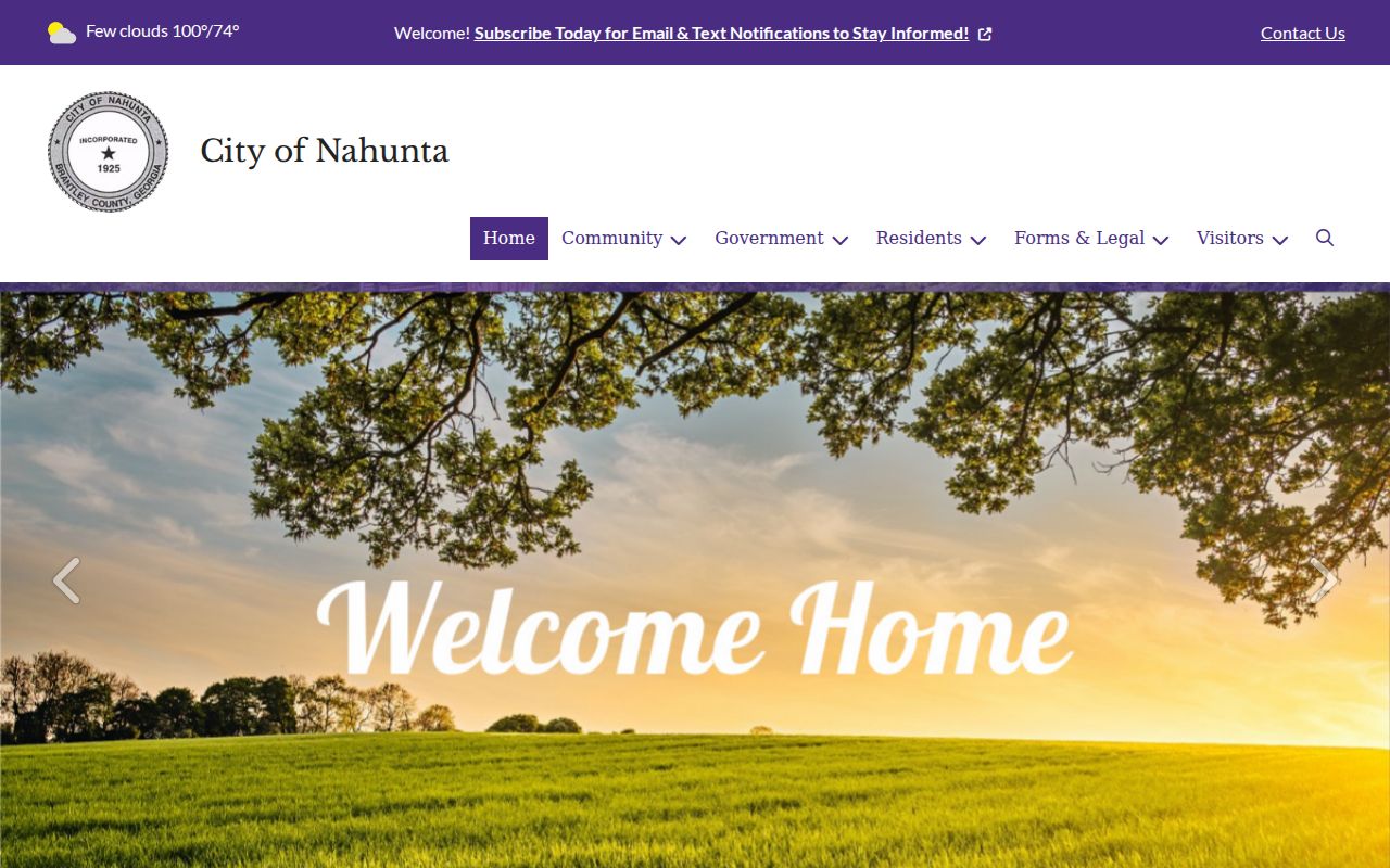 Official City of Nahunta website for municipal court contact routing