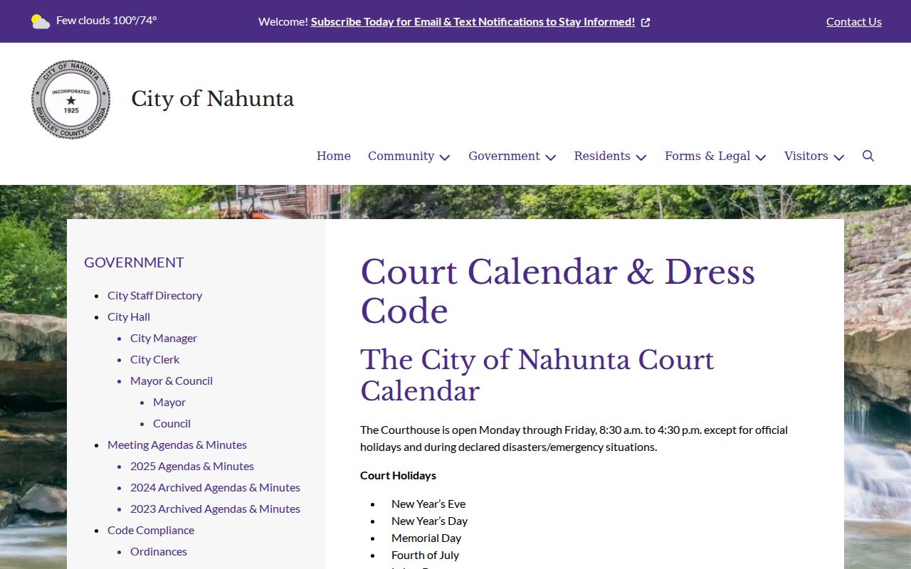 Nahunta court calendar and dress code information