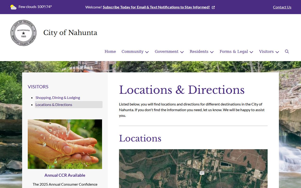 Nahunta locations page for the municipal court and city offices